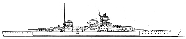 Line drawing of Hindenburg-looks like two-stack Scharnhorst